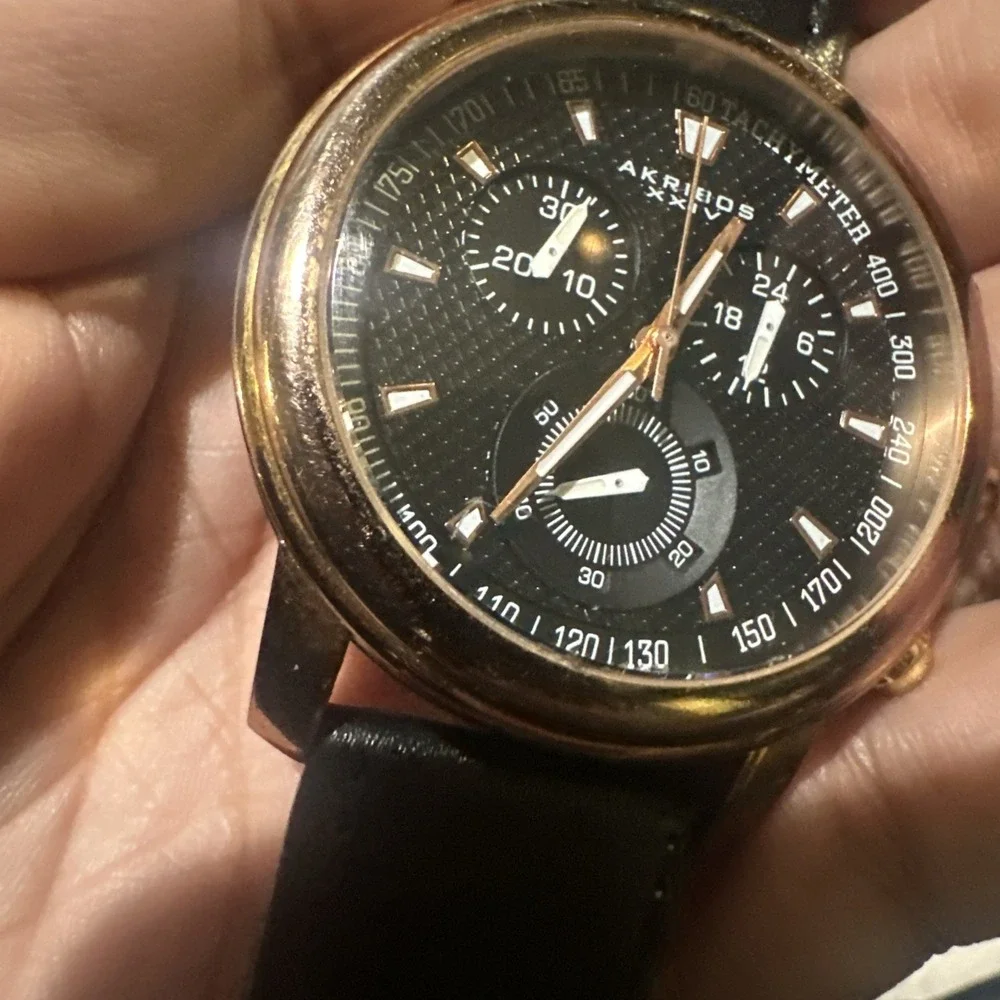 Working Akribos XXIV Chronograph Mens Watch Ak443RG Rose Gold Quartz 43MM Black